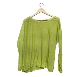 Eileen Fisher Lime Green 100% Organic Linen Sheer Knit Sweater Small‎ S/P